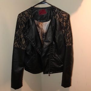 Black and Lace Faux Leather Jacket